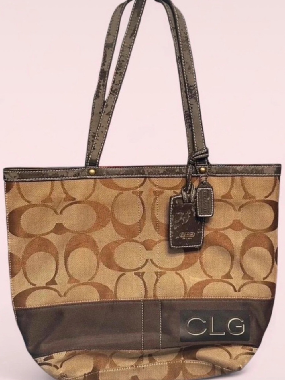 Coach Tan and Brown Signature Canvas Tote